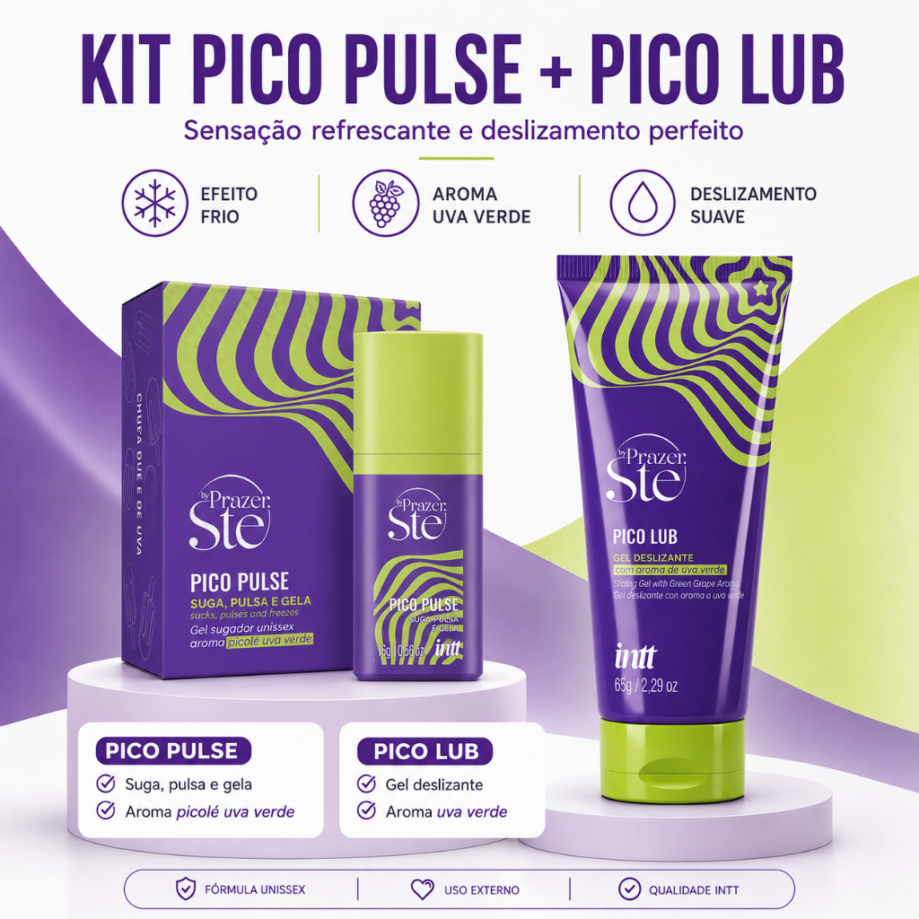KIT Pico Pulse Intt Picolé Uva Verde Melancia Gel Excitante Unissex 16g Suga Pulsa Vibra e Gela