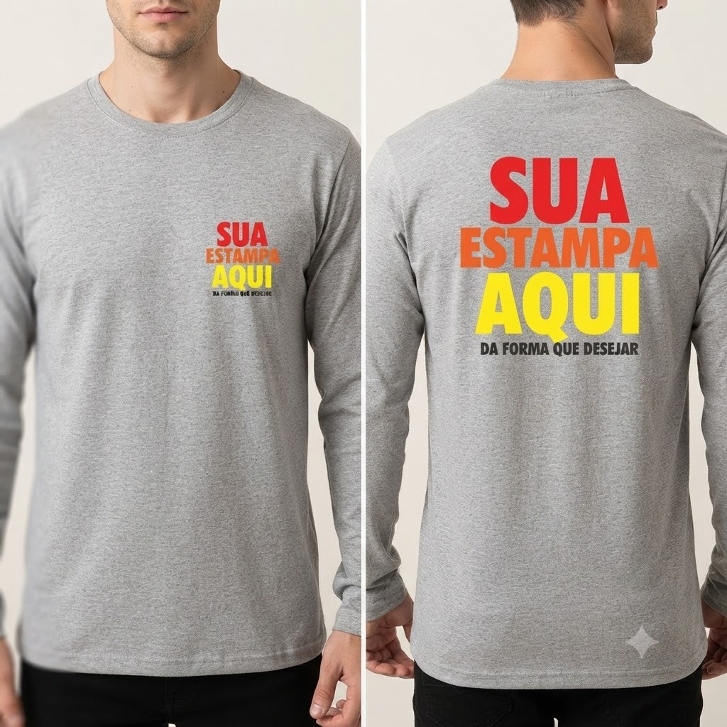 Camiseta Manga Longa Personalizada Camisa Malha Premium Uniforme Trabalho Escola Casual Empresas