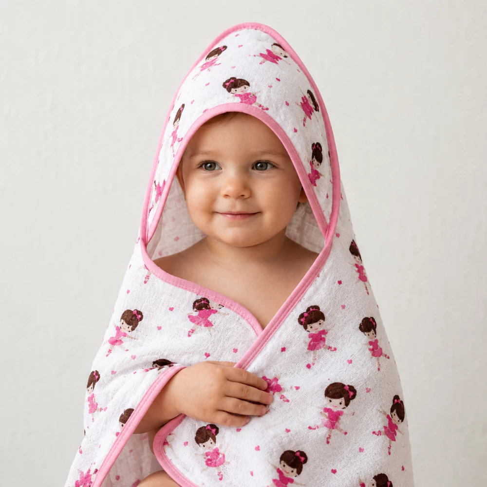 Toalha de Banho Bebe Fralda Soft com Capuz 100% Algodão Enxoval Menina Macia