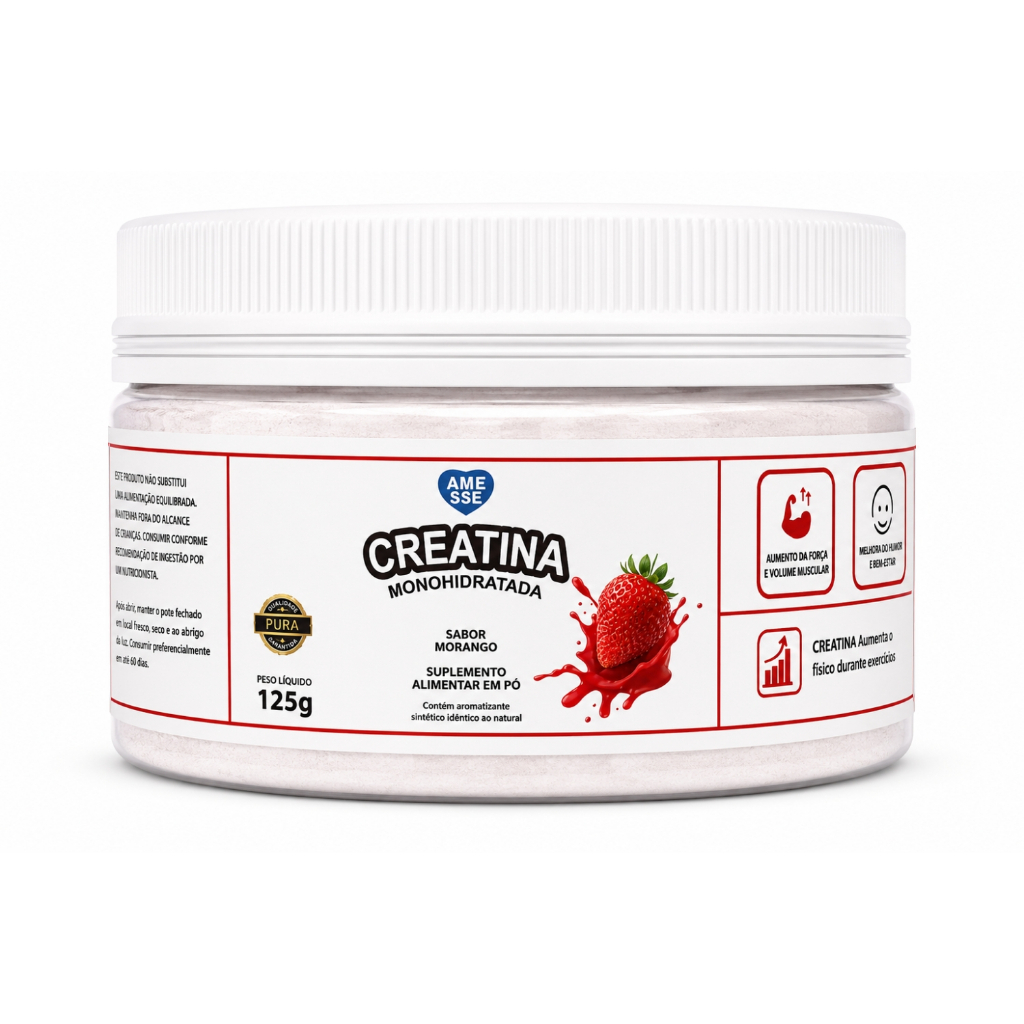 Creatina Pura Monohidratada - AMESSE Sabor Morango 125g