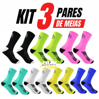 Kit 3 Pares de Meias de Ciclismo Compressão Cano Médio Bike Speed MTB Corrida Esportiva Unissex