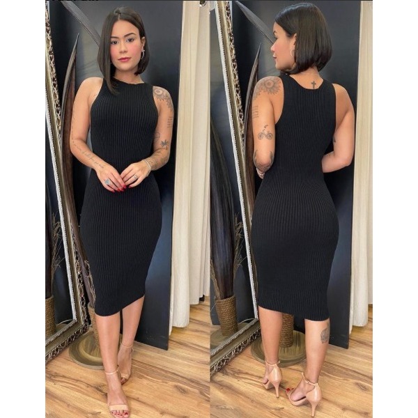 Vestido Feminino Tubinho Midi Canelado Confortável Casual Dia a Dia Tamanho P,M,G,GG