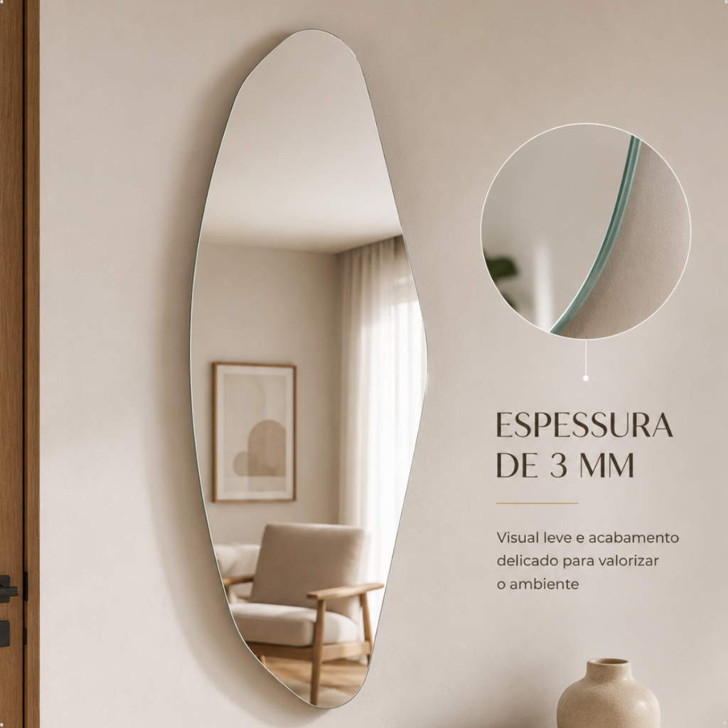 Espelho Lopazzi Corpo Inteiro 110x50cm Polido Orgânico Grande Sala Escritório Quarto Pinterest Closet Suporte — imagem 2 de 2