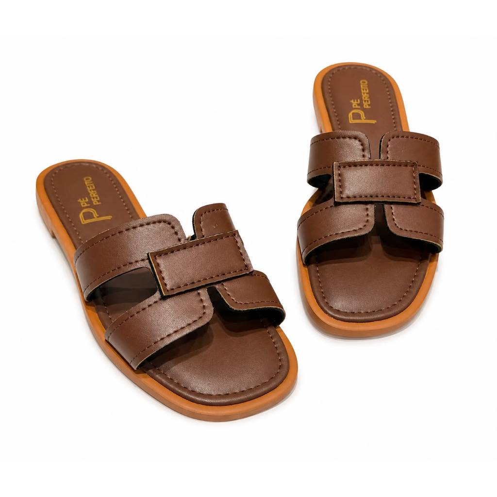 Rasteira Feminina Slide H Confortável Casual Chinelo Flat Tiras Macia Premium
