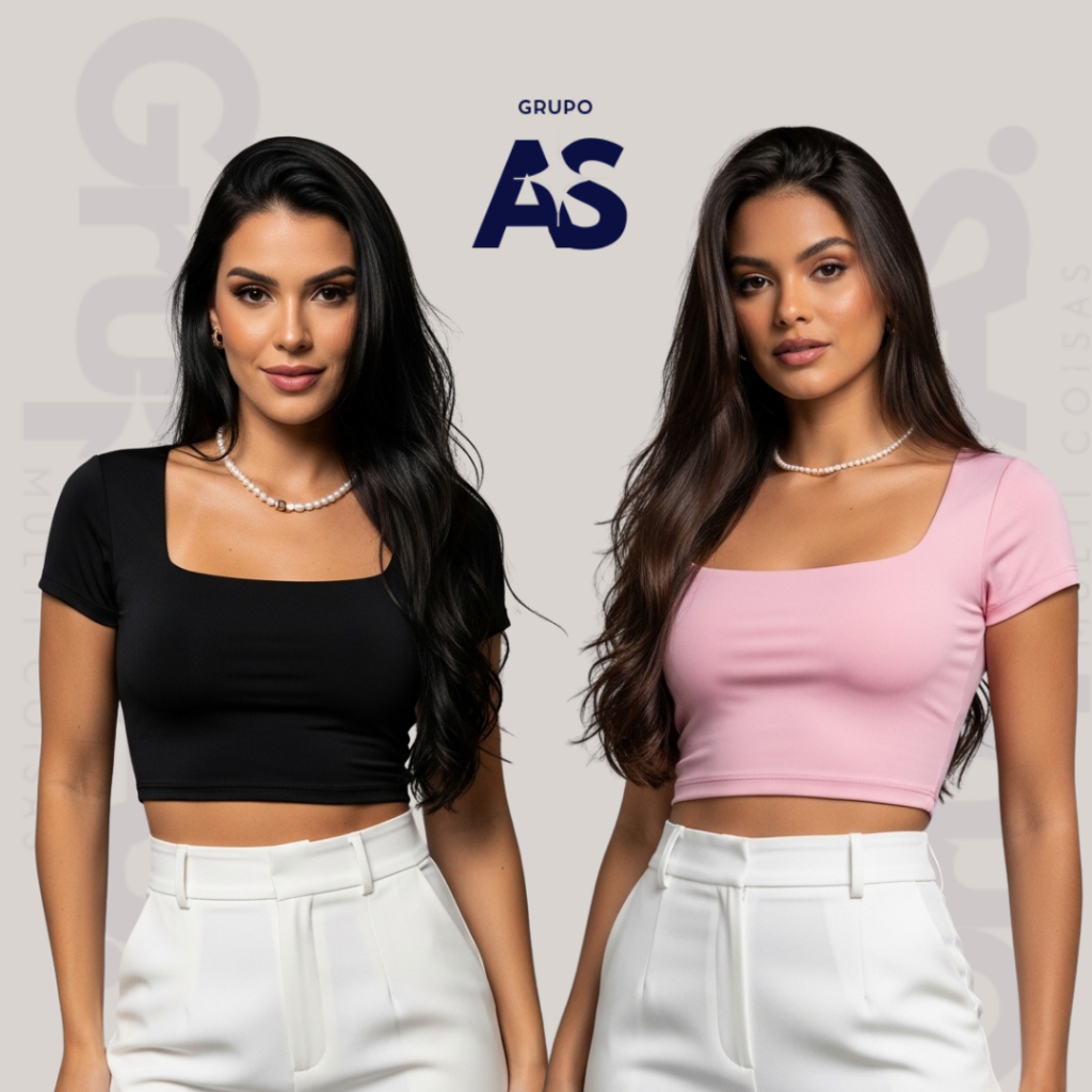 Kit 2 Blusinha Baby Look Cropped - Suplex Elastano Moda Feminina Justa Viral