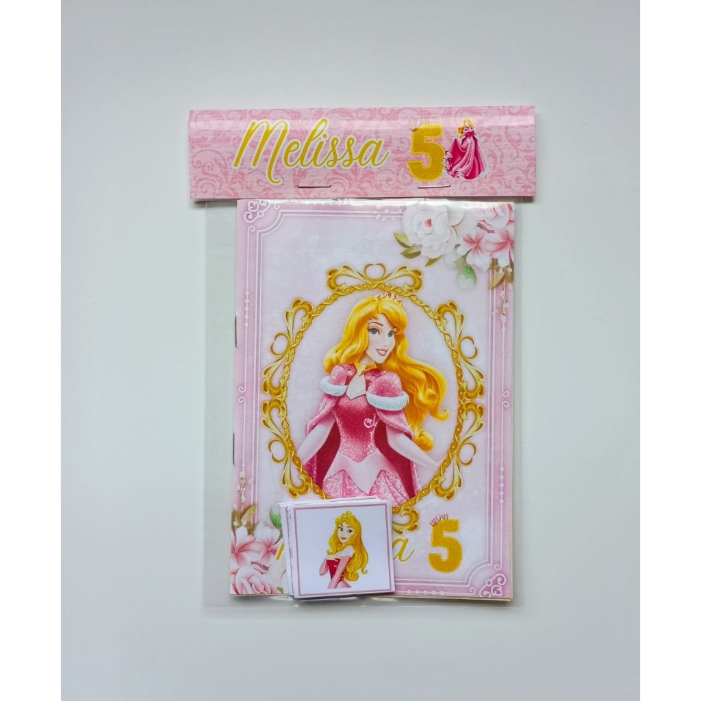 Álbum de Figurinhas e Livrinho de Colorir 10x15 Lembrancinha Personalizada Aniversário A Bela Adormecida Princesa Aurora
