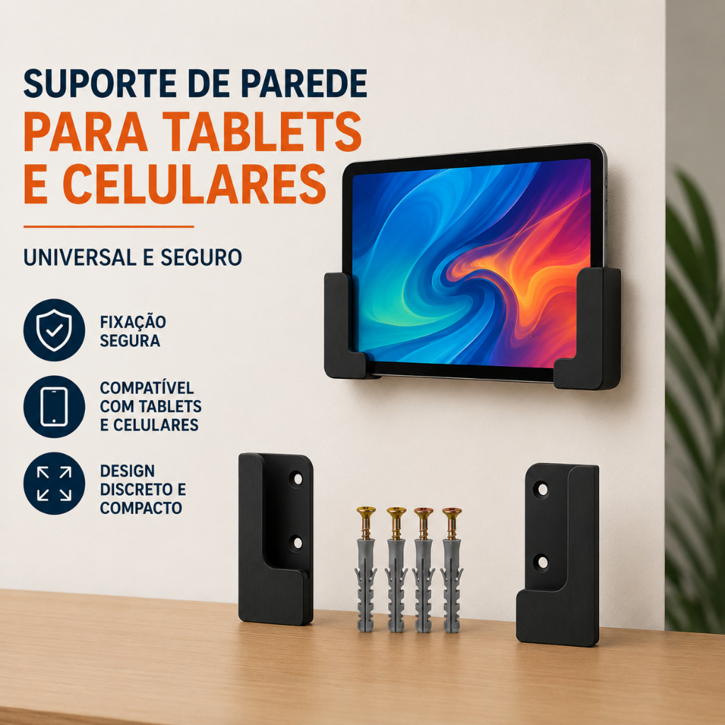 Suporte Tablets e Celulares de Parede e Moveis Para Ipad Universal Até 15mm Com Parafusos Universal