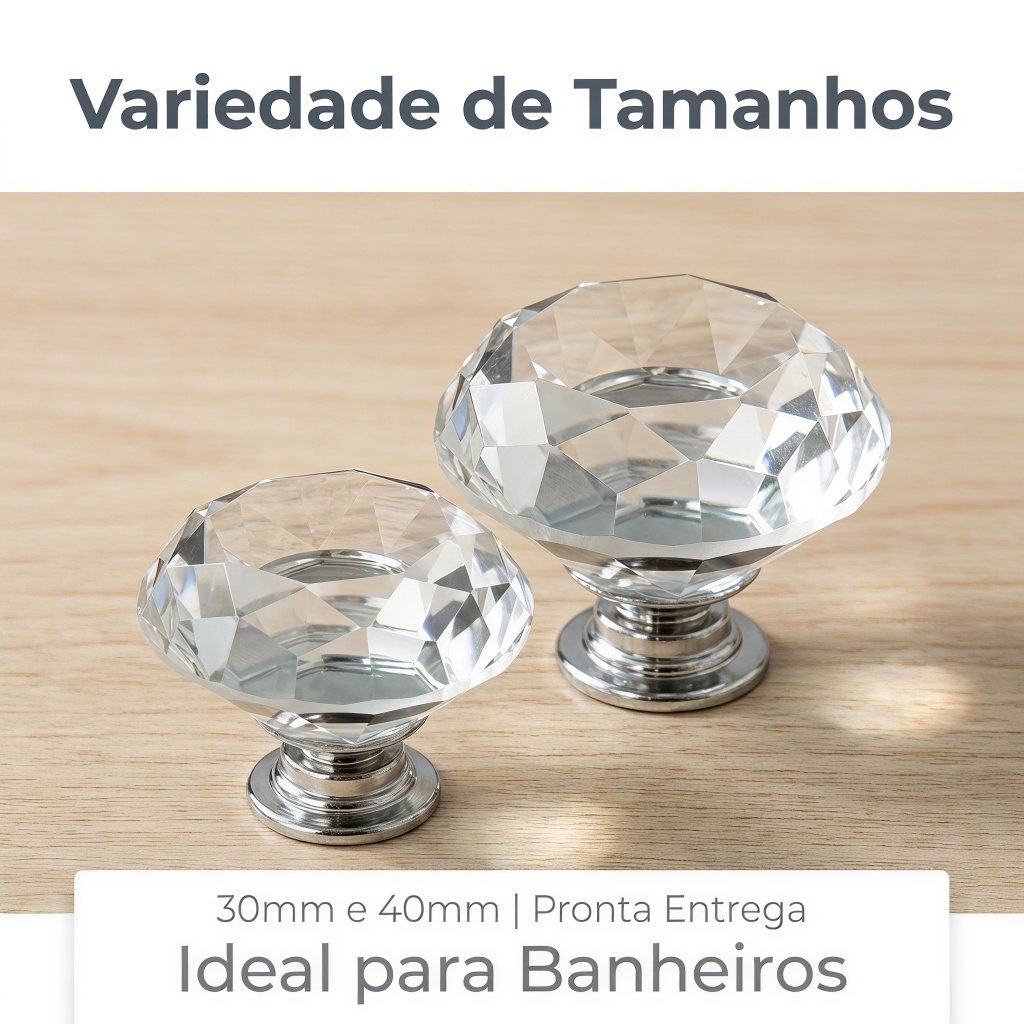 4pcs Puxador de Cristal 30/40mm para Armários Uso Diário Prático