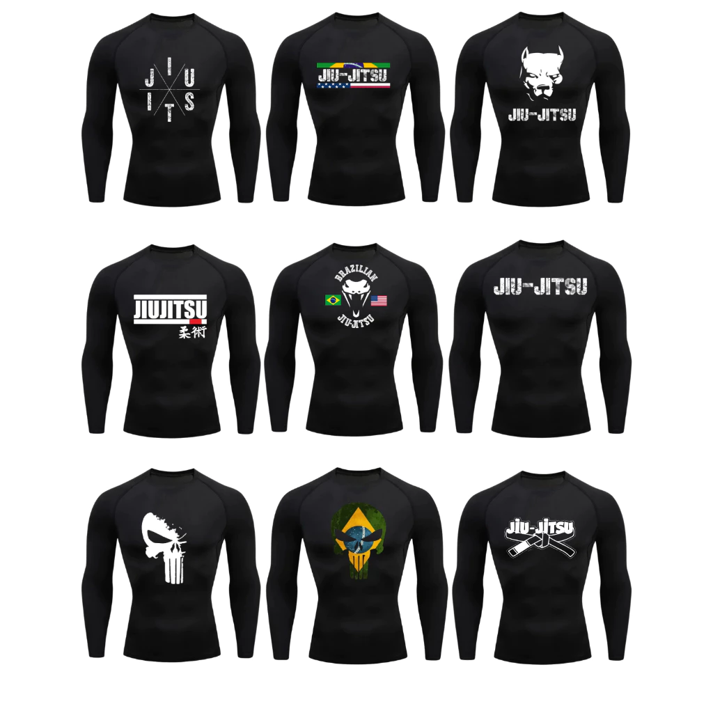 Camisa Compressão Rash Guard Jiu Jitsu No gi Manga Longa Curta Treino Competição Luta — imagem 1