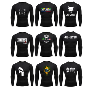 Camisa Compressão Rash Guard Jiu Jitsu No gi Manga Longa Curta Treino Competição Luta