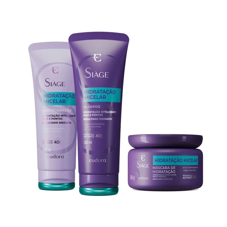 Kit  Siàge Hidratação Micelar (Shampoo250ml + Condicionador 200ml + Máscara250g) Eudora