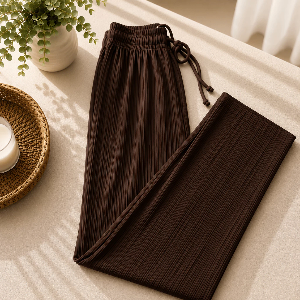 Calça Pantalona Feminina Tecido texturado Calça Feminino Cintura Alta Pantalona Elegante Sem Bolso