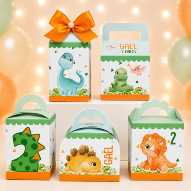 Kit Festa Dinossauro Baby Personalizado com Nome e Idade | Pegue e Monte | 15 a 50 Caixas | Lembrancinhas