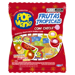 Pirulito Pop Mania Frutas Tropicais Com Recheio Chiclete 500g Riclan
