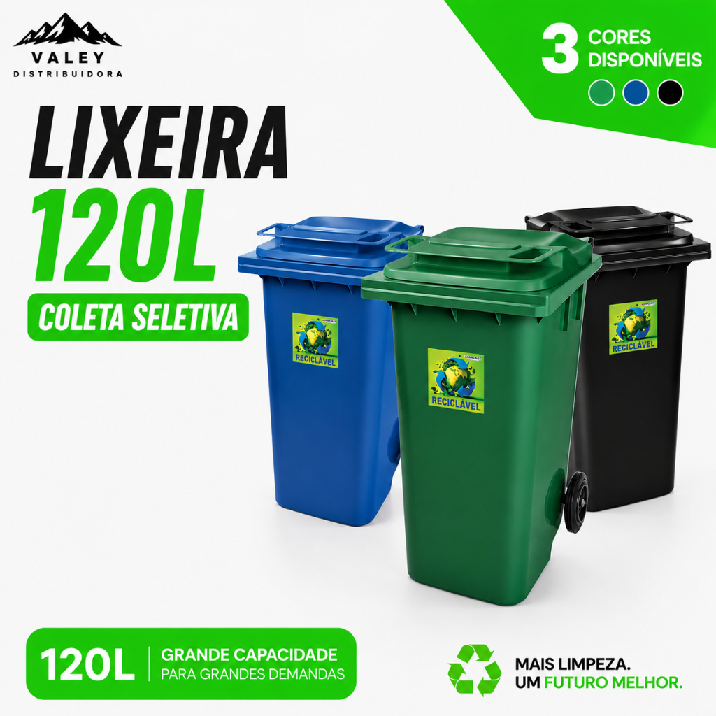 Lixeiras Gigantes 120l Coleta Seletiva - Area Interna e Externa Com Rodas - Recicláveis - TOY CF120