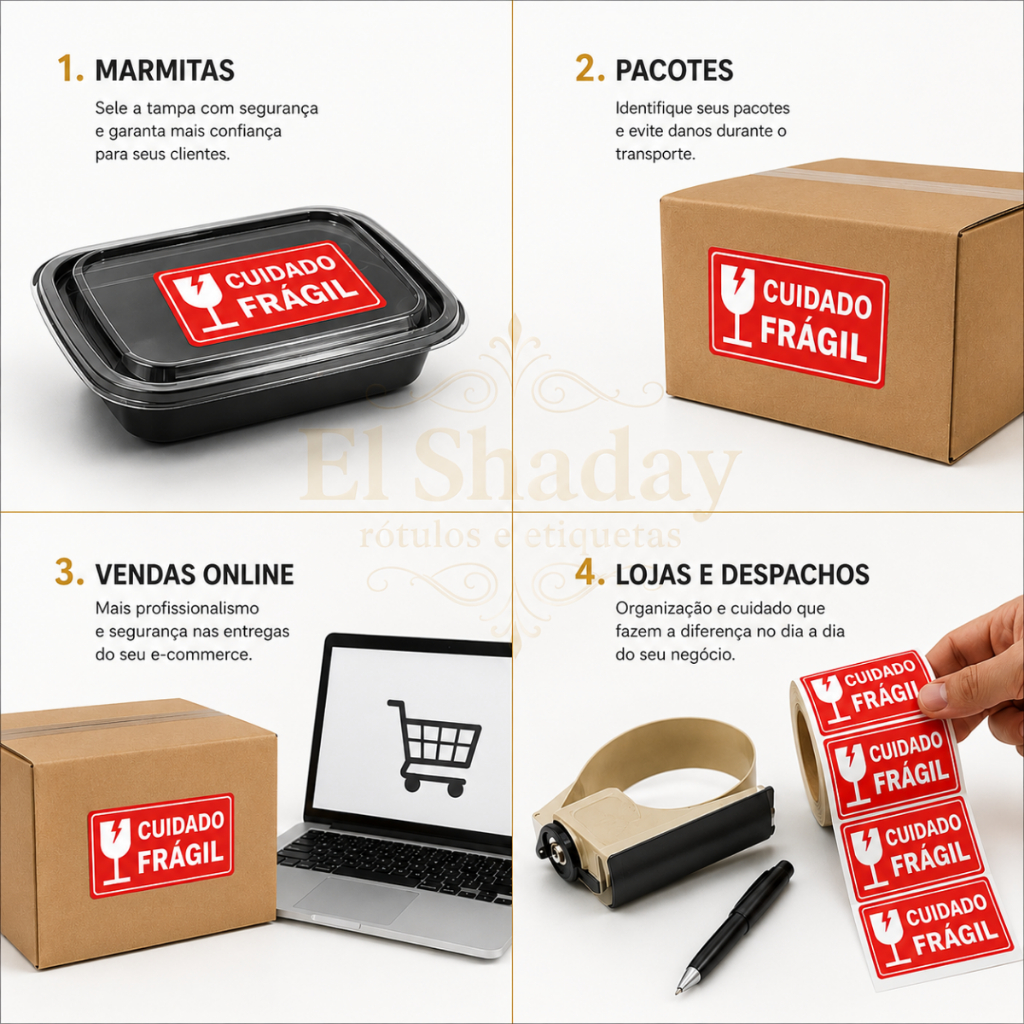 Etiqueta Frágil Adesiva 10x5cm Rolo 250 Un Cuidado Transporte Embalagem Caixa Mudança — imagem 2 de 2