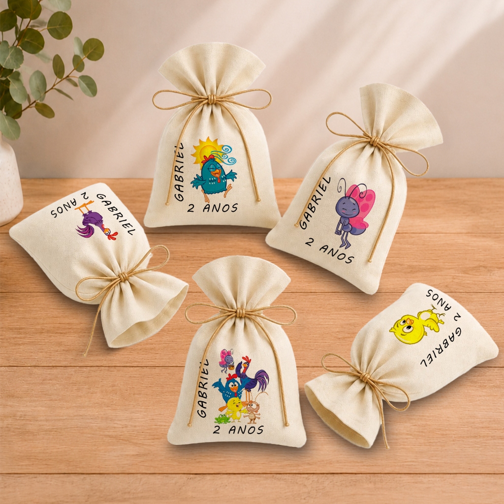 Kit 20 Saquinhos Lembrancinha Personalizada Festa Infantil Aniversário Galinha Pintadinha M2 11x17