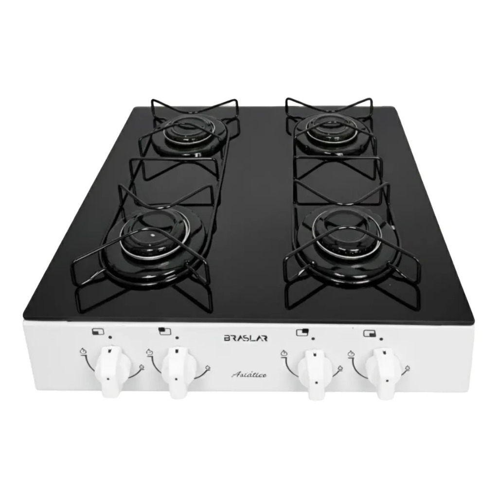 FOGAO COOKTOP ASIATICO VIDRO 4 BOCAS BRANCO BRASLAR