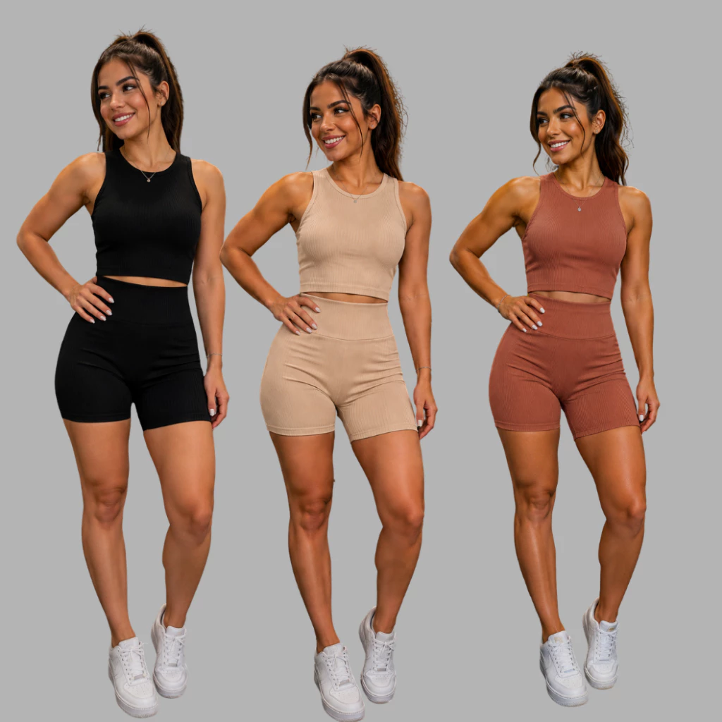Conjunto Fitnes Canelado Ribana 3D Ideal Para Praticar Esportes Conjunto Elegante Feminino