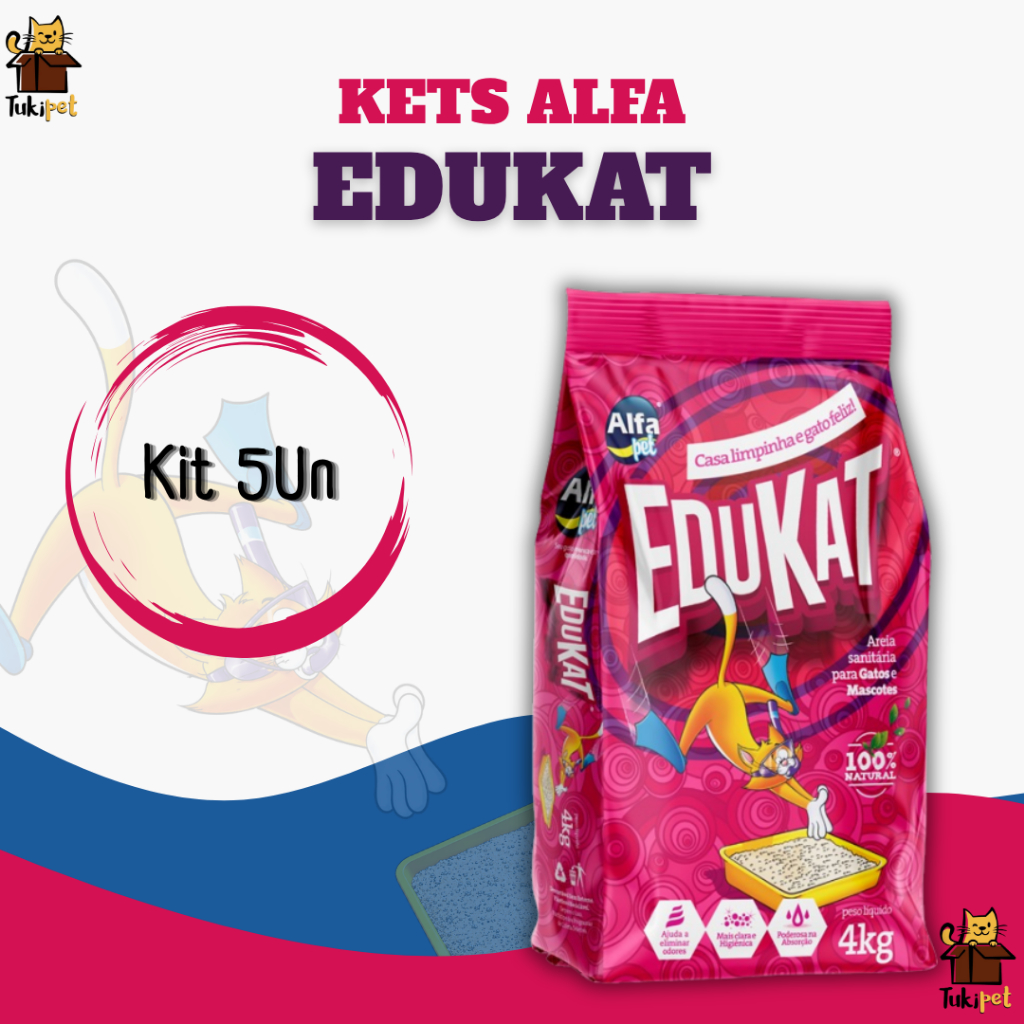 Kit 5un. Areia Sanitária Higiênica Para Gatos Anti Odor Edukat 20kg Total