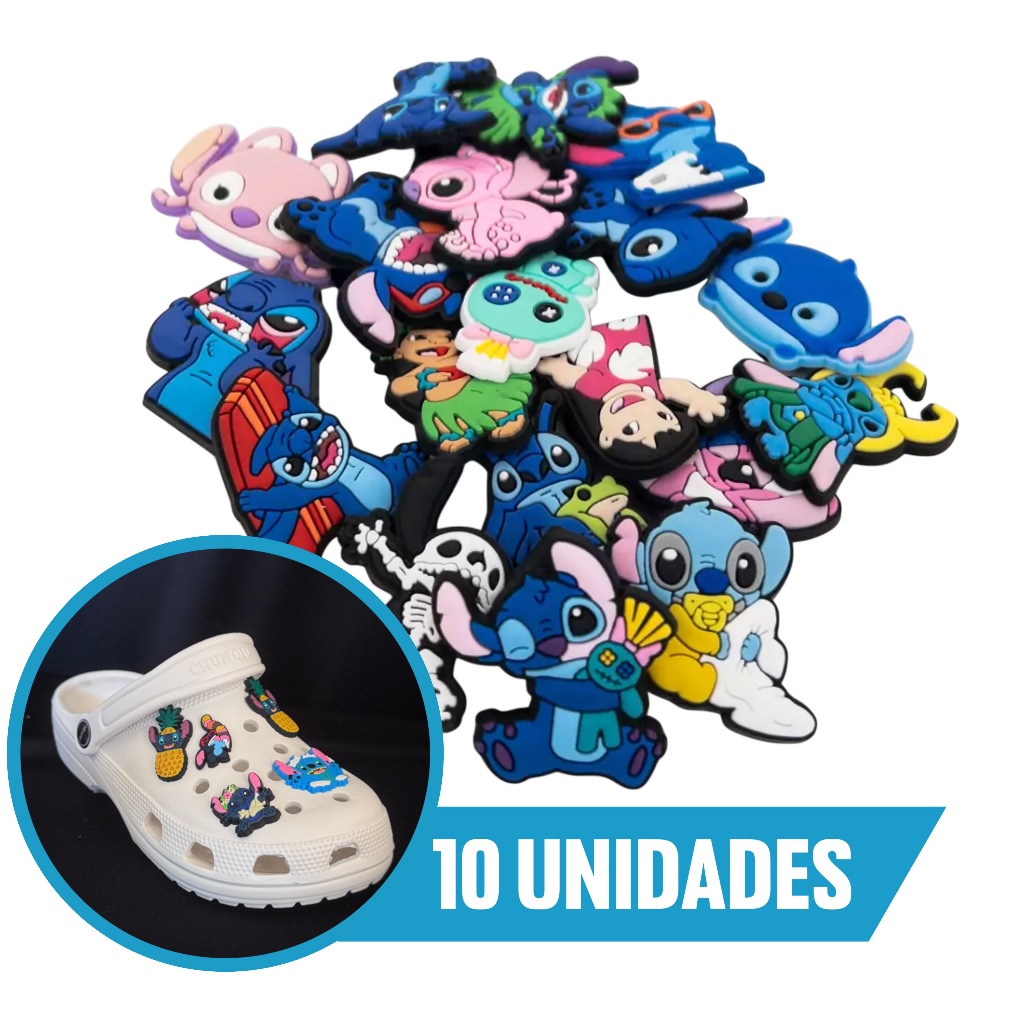 Kit 10/20/30 Pins Emborrachados e Laváveis Stitch, Homem Aranha, Patrulha Bottons Para Babuche Sandália Diversos Modelos