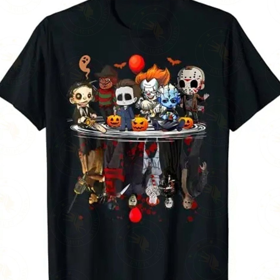 Camiseta Masculina Algodão Halloween Filmes de Terror Personagem Roupa Masculina e Feminina
