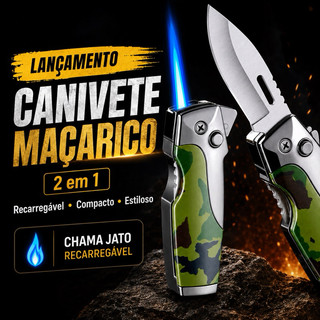 Mini Maçarico Acendedor Multifuncional Isqueiro à Prova de Vento com Canivete Camping Dobrável（sem gas）