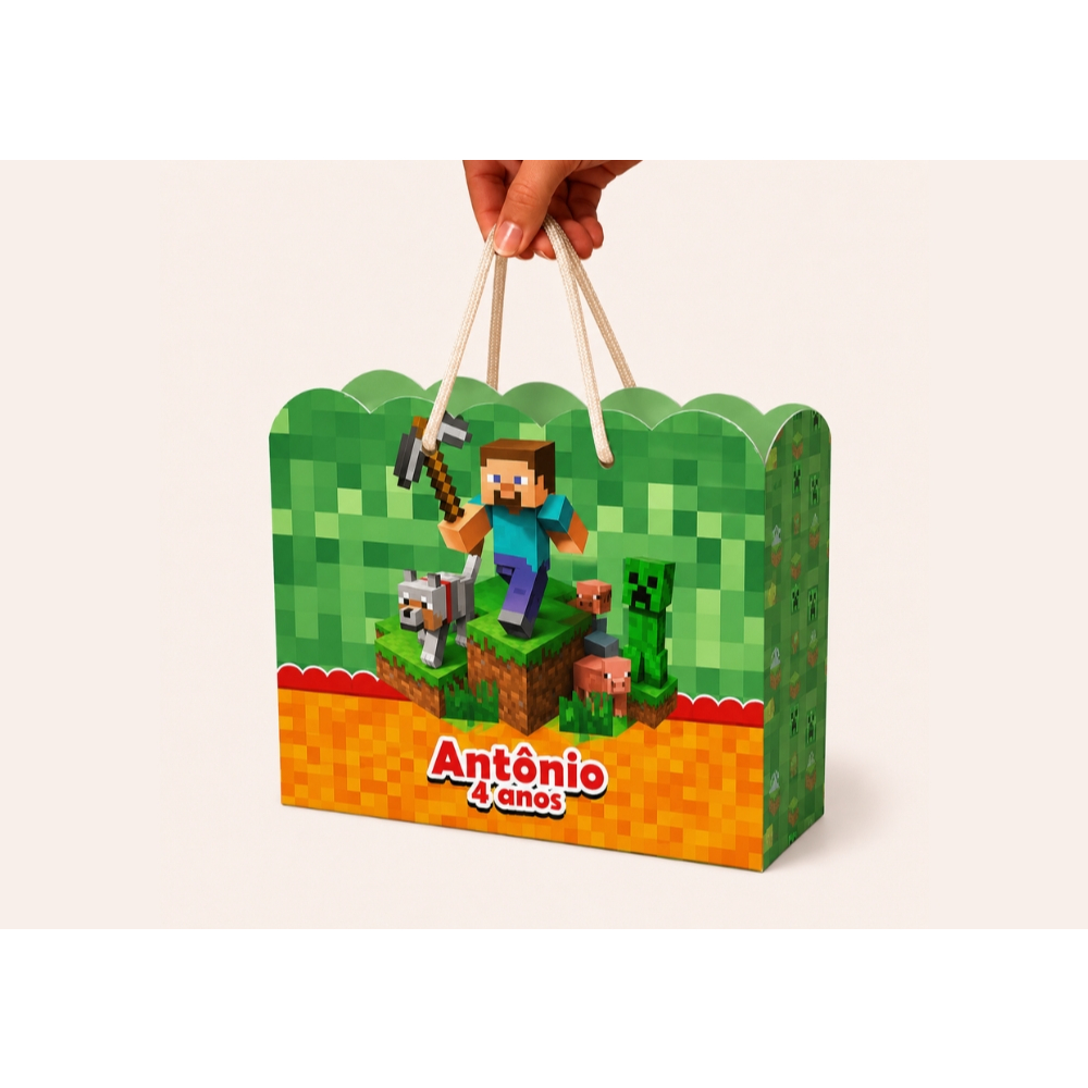 Sacolinha Personalizada Festa Infantil 20x15cm Nuvem Lembrancinha Estilo MineCraft