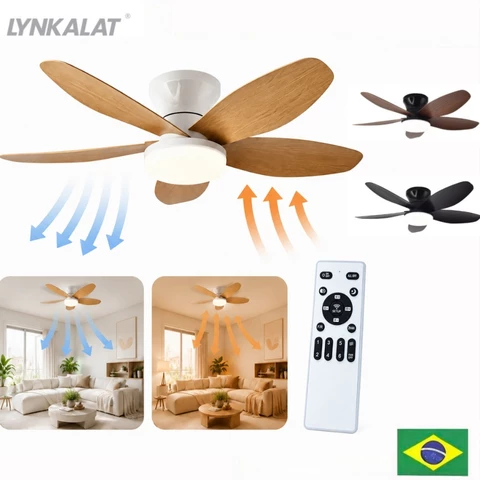 LYNKALAT Ventilador Teto Com Luz Silencioso Controle Remoto Economica Instalação Fácil LED Bivolt