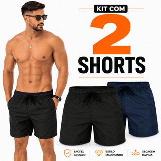 Kit 2 Shorts Masculino Tactel Liso Mauricinho Bermuda Masculina Praia Treino Caminhada Corrida Passeio