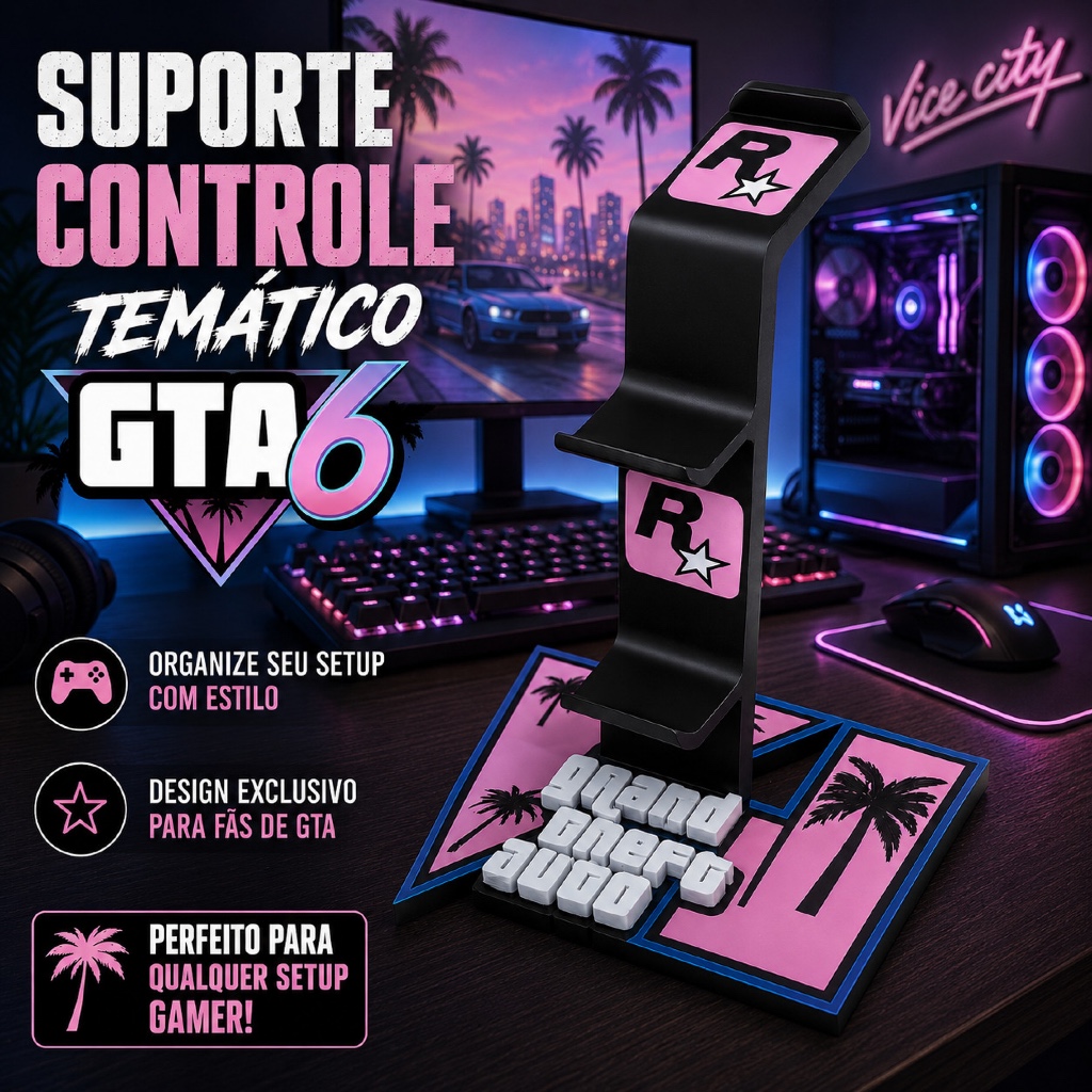 Suporte Controle PS5 Xbox e Headset Gamer Porta 2 Controles e Fone Organizador Suporte Controle Xbox Videogame GTA 6
