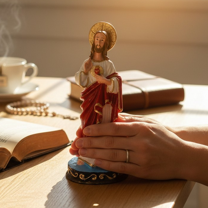 Imagem do Coração de Jesus em Resina Decoração Religiosa de Alta Qualidade Altar Religioso Oração Fé Católica Presente