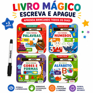 Kit Livro Escreva e Apague - Números, Alfabeto - Coordenação Motora para o Desenvolvimento Infantil