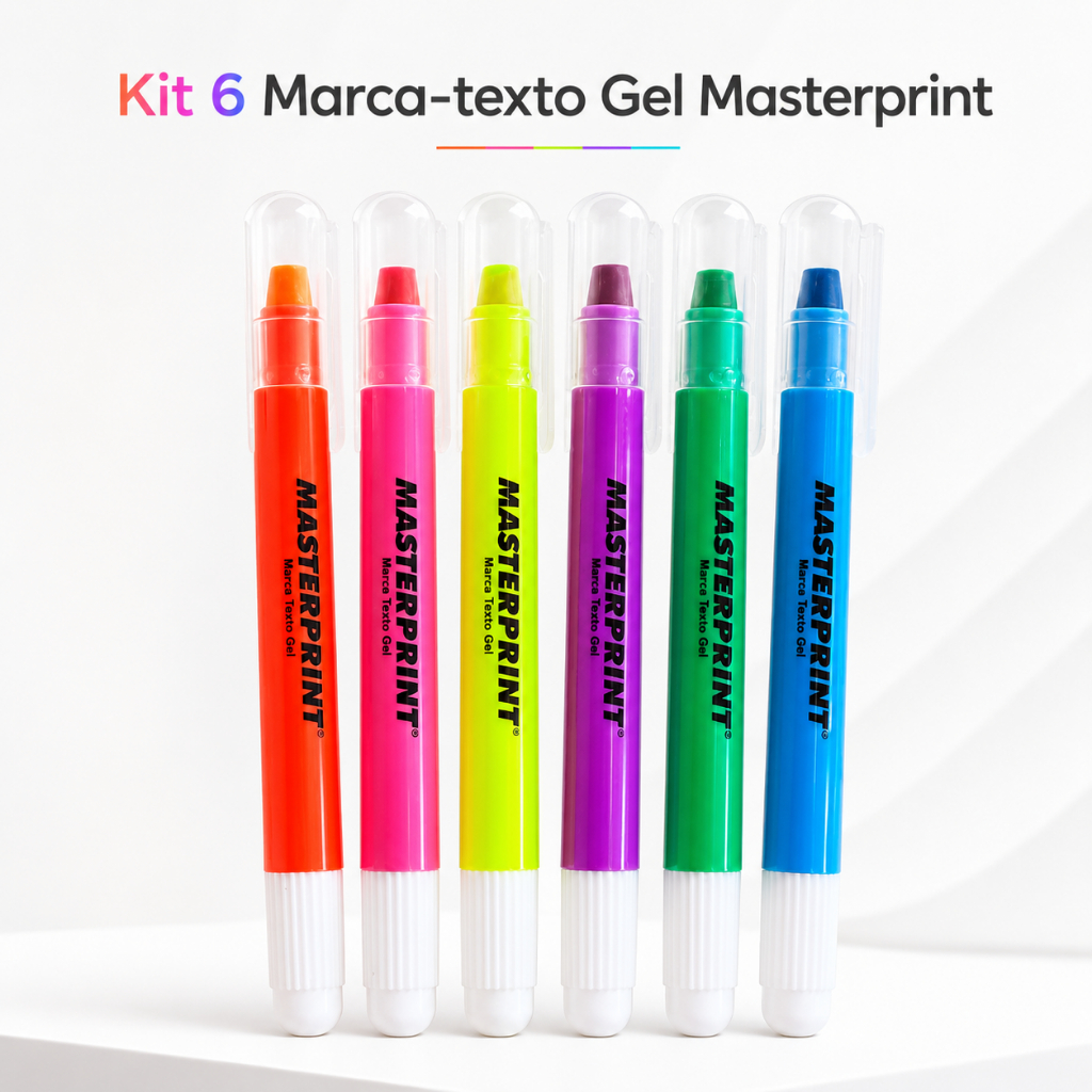 Kit 6 Canetas Marca Texto em Gel Masterprint – Não Mancha Ideal para Bíblia Vade Mecum e Estudos
