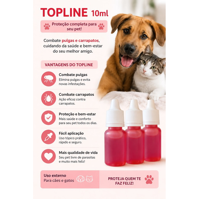 kit com 3 Topline 10ml contra pulga e carrapato cão e gato ENTREGA IMEDIATA