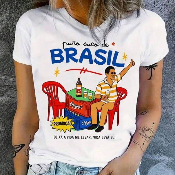 camiseta PURO SUCO DO BRASIL ZECA PAGODINHO, blusinha estilosa estampada, t shirt branca BAR CERVEJA dia a dia cas