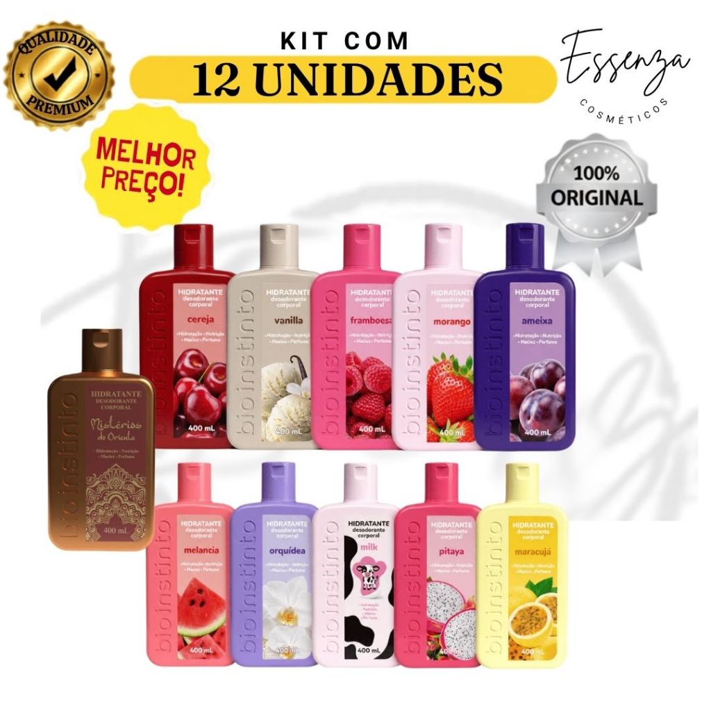 12 Und Hid Corporal Bio Instinto 400ml (PODE ESCOLHER) Linha Frutas e Linha Aromas Especiais