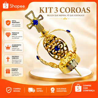 kit 3 Coroa De Nossa Senhora Dourada Folheada Metal Strass N4
