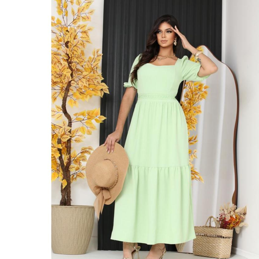 vestido longo femenina tecido duna _ elegante charmoso