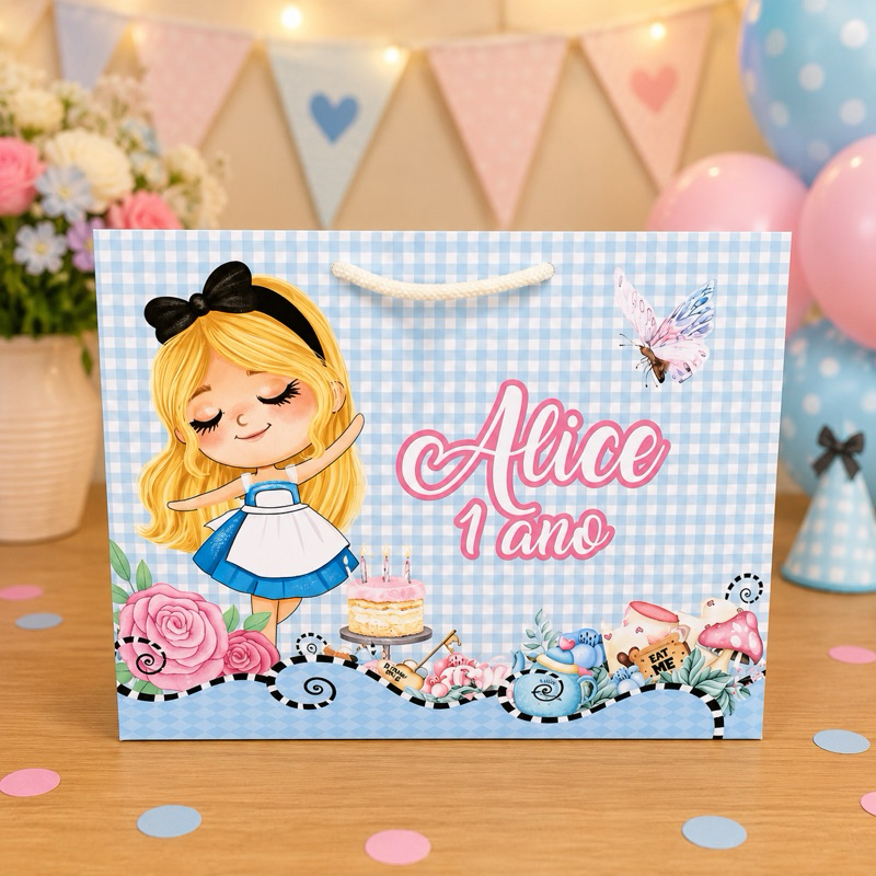 Sacolinha Personalizada Alice no País das Maravilhas - Lembrancinha Alice no País das Maravilhas