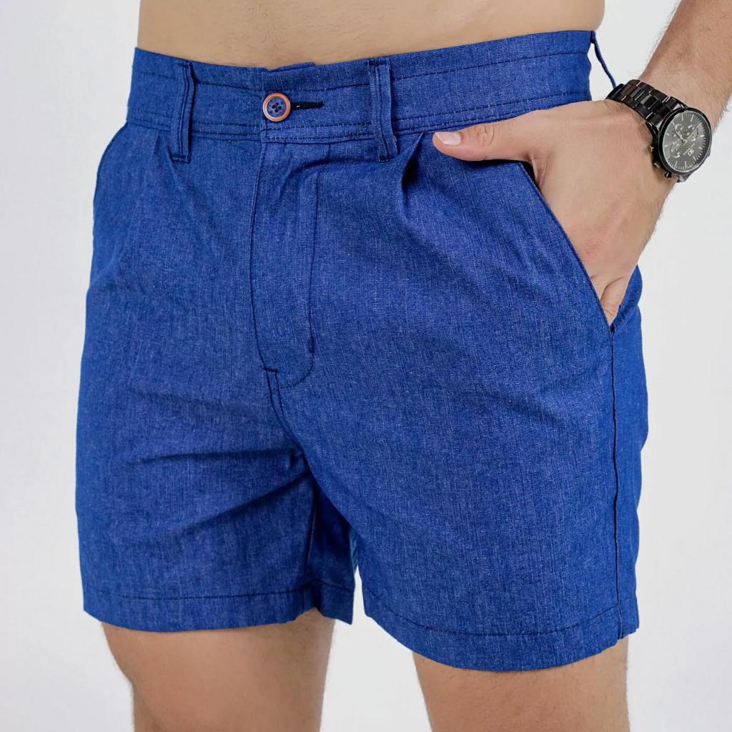 Short Mauricinho Jeans Denim Cós Elastico Com Bolso Embutido Estilo Social Moderno Comfort
