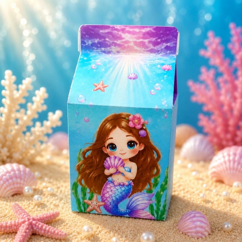 Caixa Milk e Caixa pirâmide Sereia/Caixas personalizadas Sereia/Lembrancinhas Aniversário