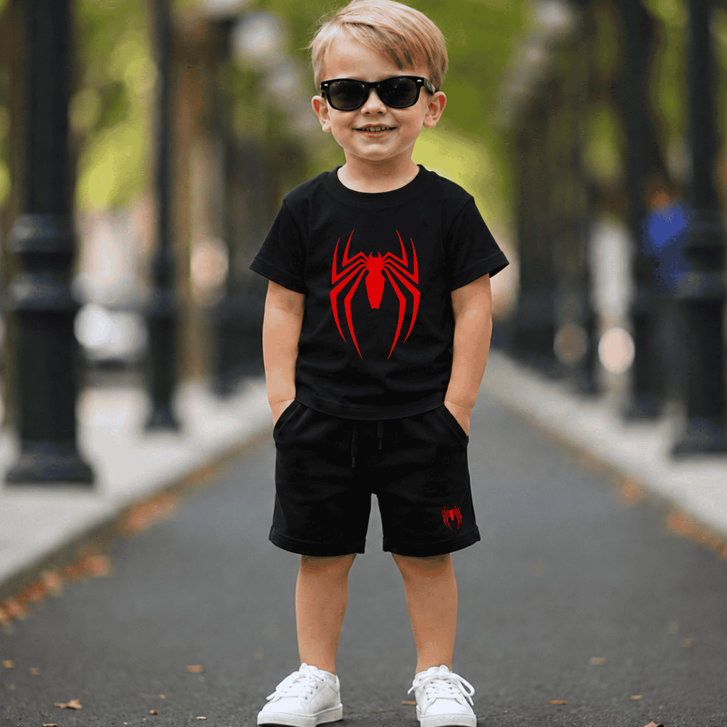 Kit conjunto infantil masculino Homem aranha Estiloso Bermuda + Camiseta 2 ao 16