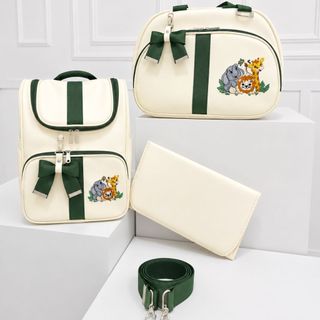Bolsa Maternidade Kit Premium Luxo 3 Peças com Bordado e Safari ENFANTILI
