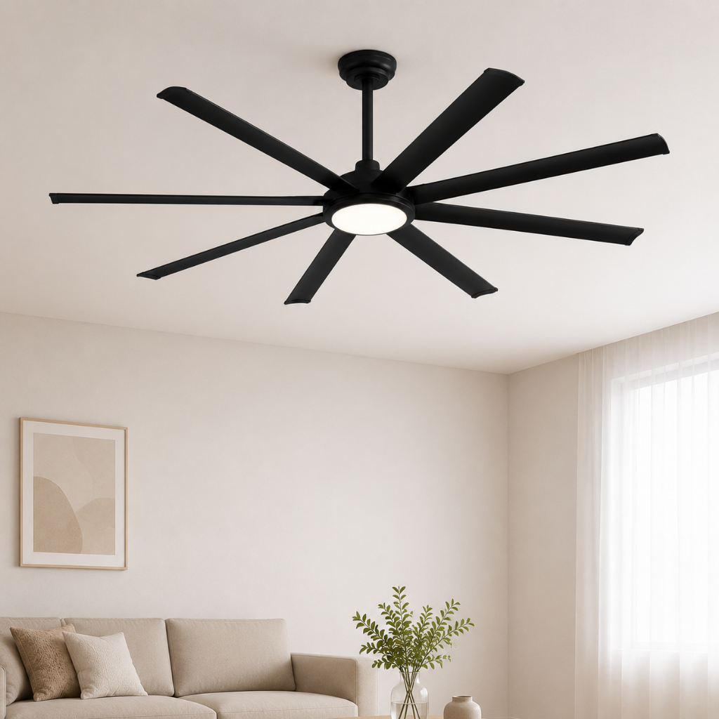 Ventilador de Teto 72 Pol 180cm Preto com Luminária LED Controle Remoto 8 Pás 6 Velocidades Bivolt