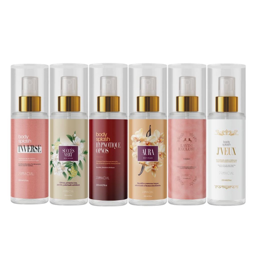 KIT 6 BODY SPLASH FEMININO INVERSE + AURA + LAVINE EXCLUSIF + HYPNOTIQUE OPNOS +