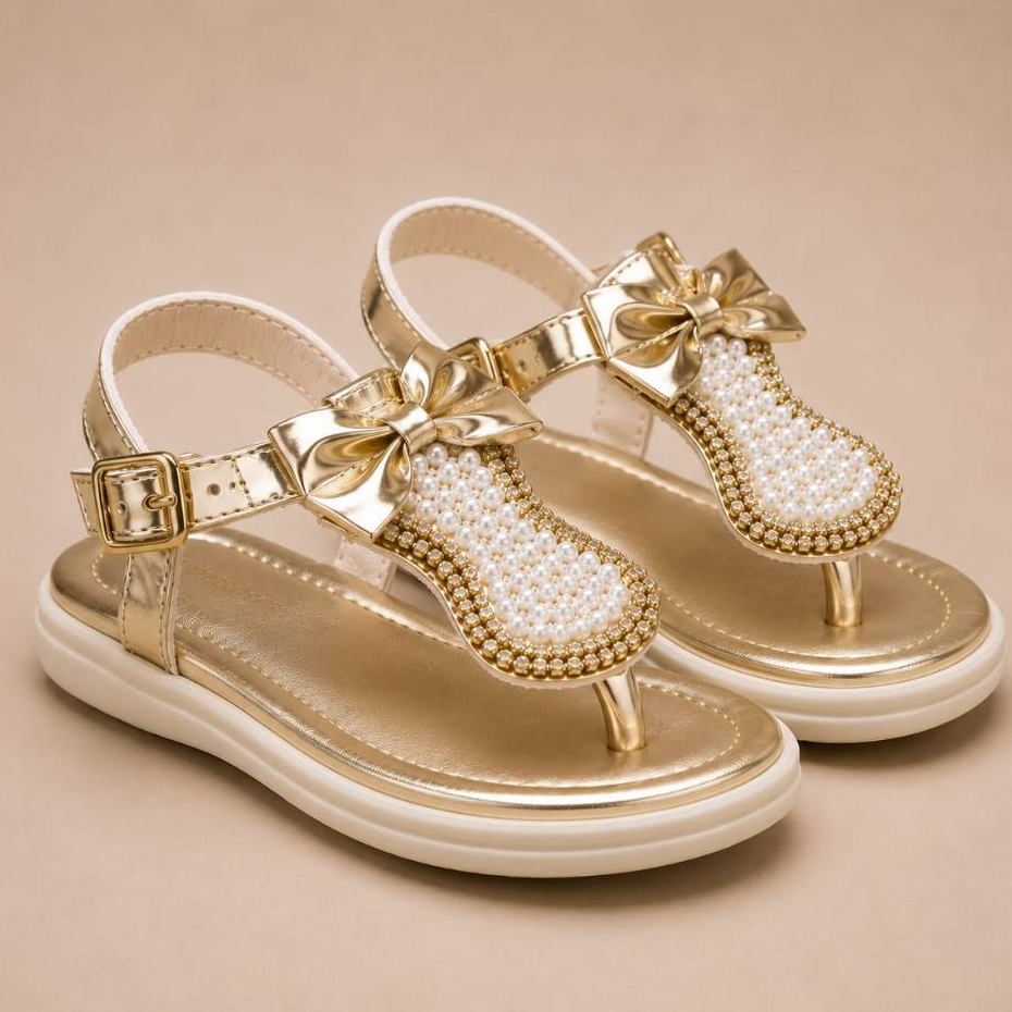 Sandália Infantil Feminina com Laço e Pérolas  Conforto, Charme e Elegância