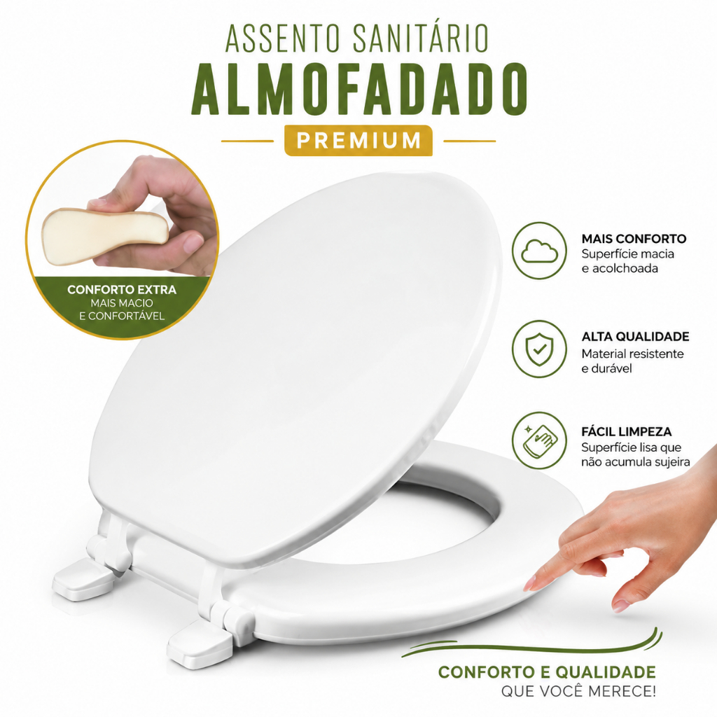 Assento Sanitario S/Almofadado Universal Tampa Vaso Branco Clink Cadeirante Acolchoado Banheiro