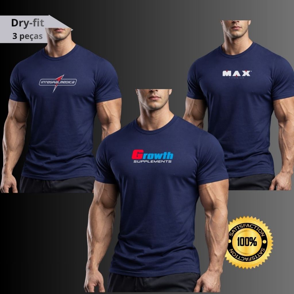 Kit 3 Camisetas Dry Fit Masculina Elastano Academia Treino Corrida Fitnes Poliést Respirável Secagem
