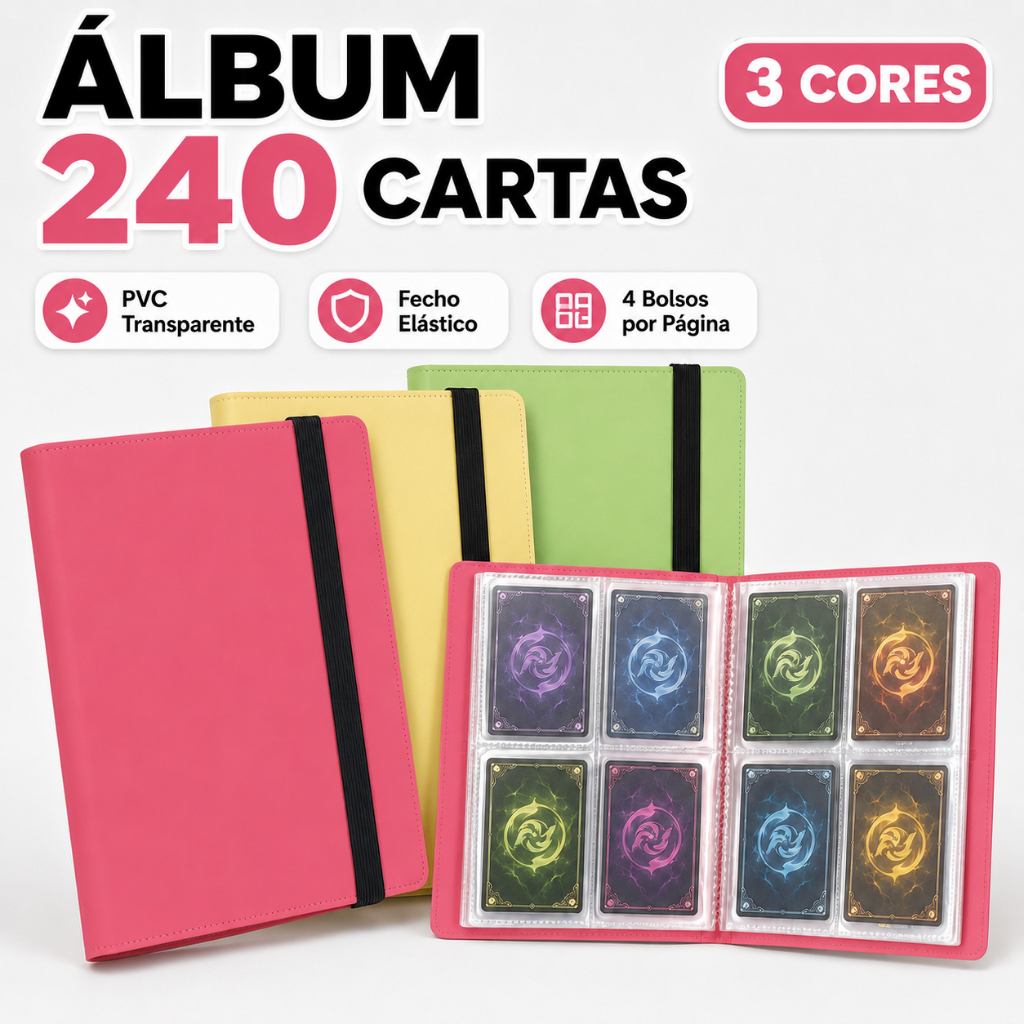 Álbum Porta Cards TCG Card Game Anime Kpop Photocard 240 Cartas PVC Elástico 3 Cores Envio 24h